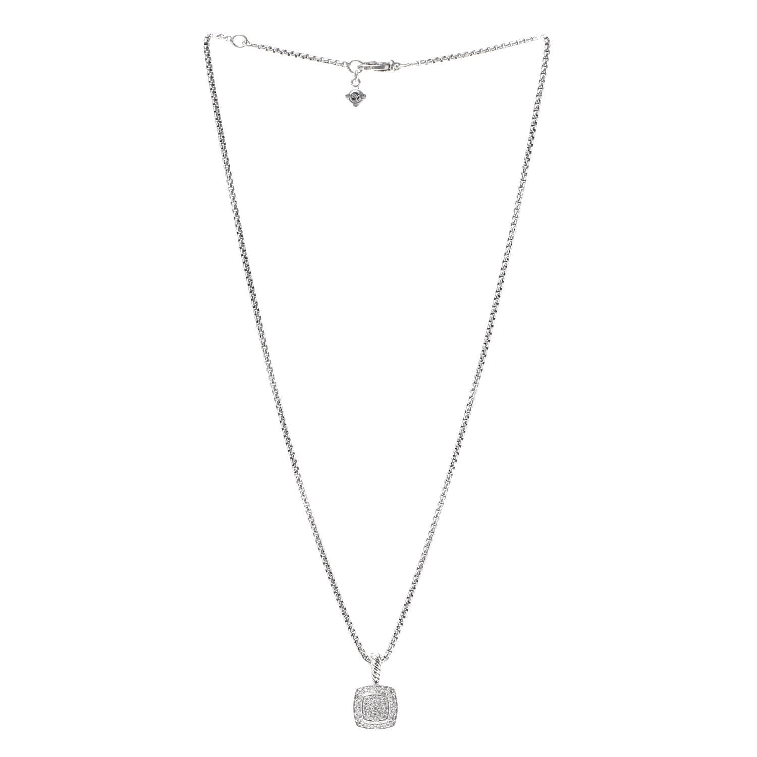 David Yurman Sterling Silver Diamond Pave 7mm Petite Albion Pendant Necklace 3 of 5