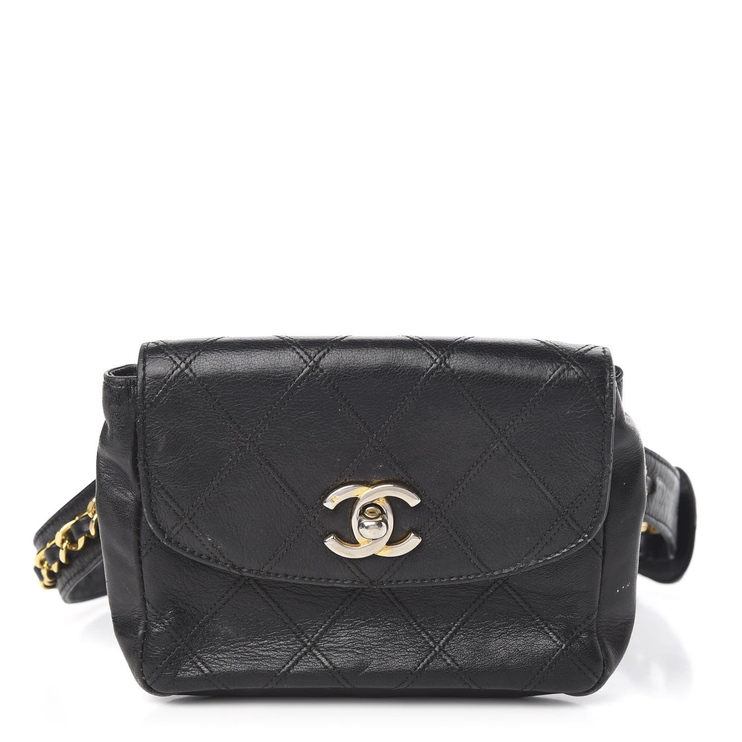 Lambskin Diamond Stitched Flap Waist Belt Bag 65 Black