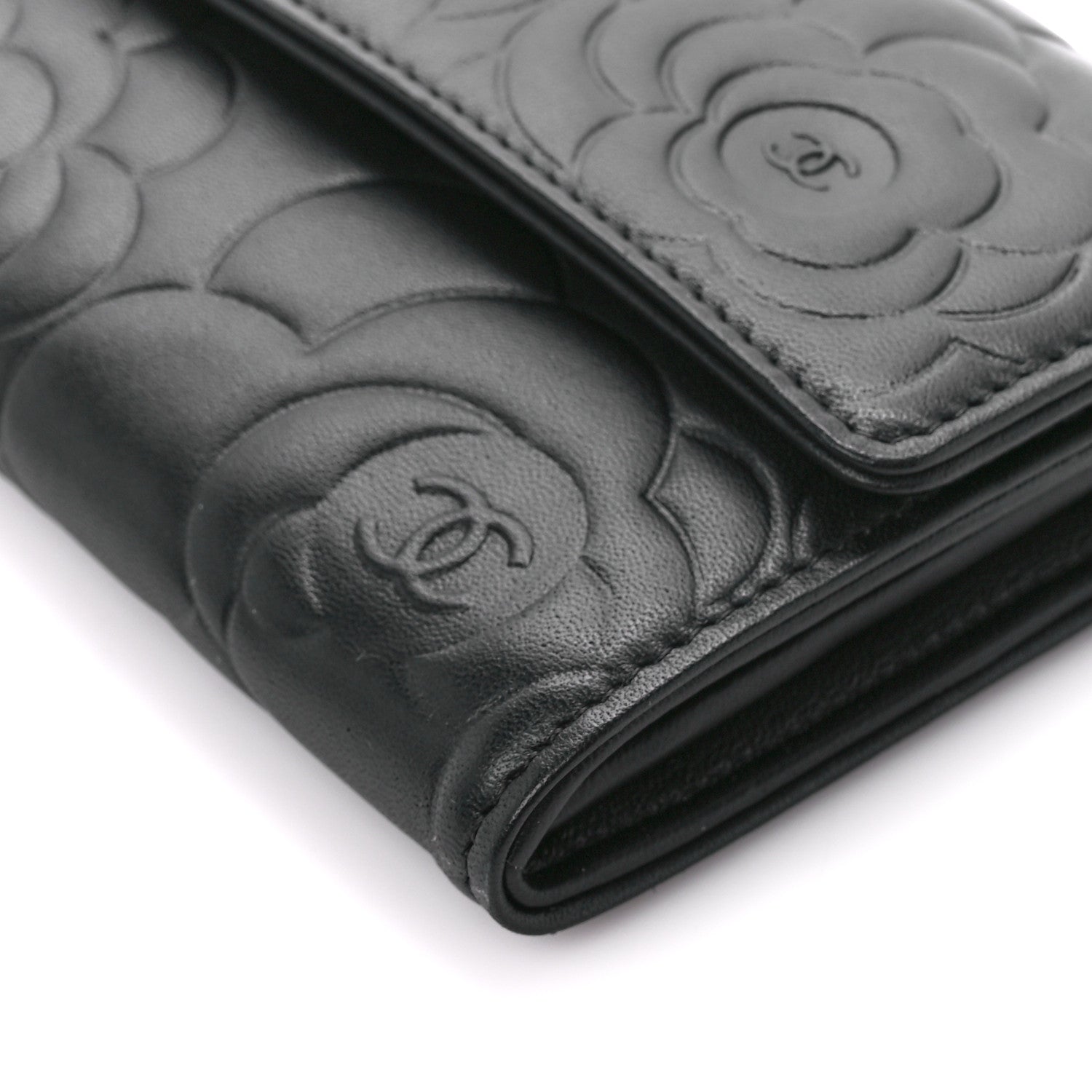 Chanel Lambskin Camellia Embossed Large Flap Wallet Black 12 of 13