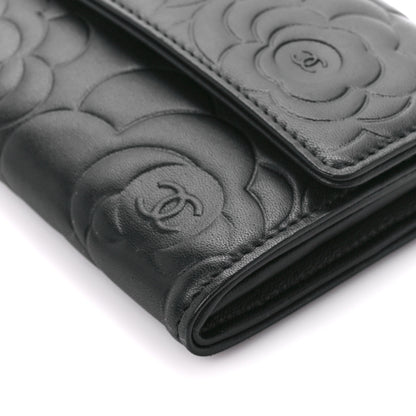 Chanel Lambskin Camellia Embossed Large Flap Wallet Black 12 of 13