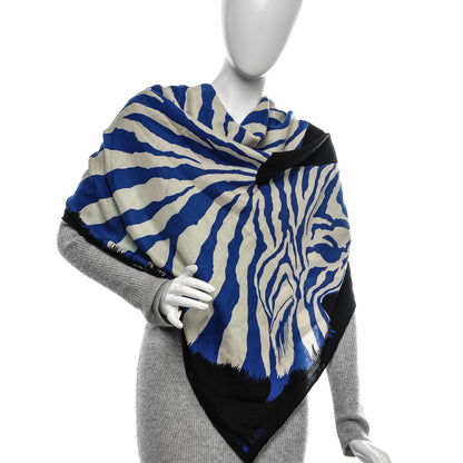 Hermes Cashmere Silk Zebra Pegasus Shawl GM 140 Caban Turquoise Bleu Klein 2 of 10