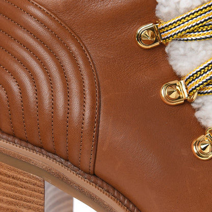 Christian Louboutin Calfskin Shearling Yetita 70 Hiker Booties 35.5 Cuoio Naturel 7 of 9