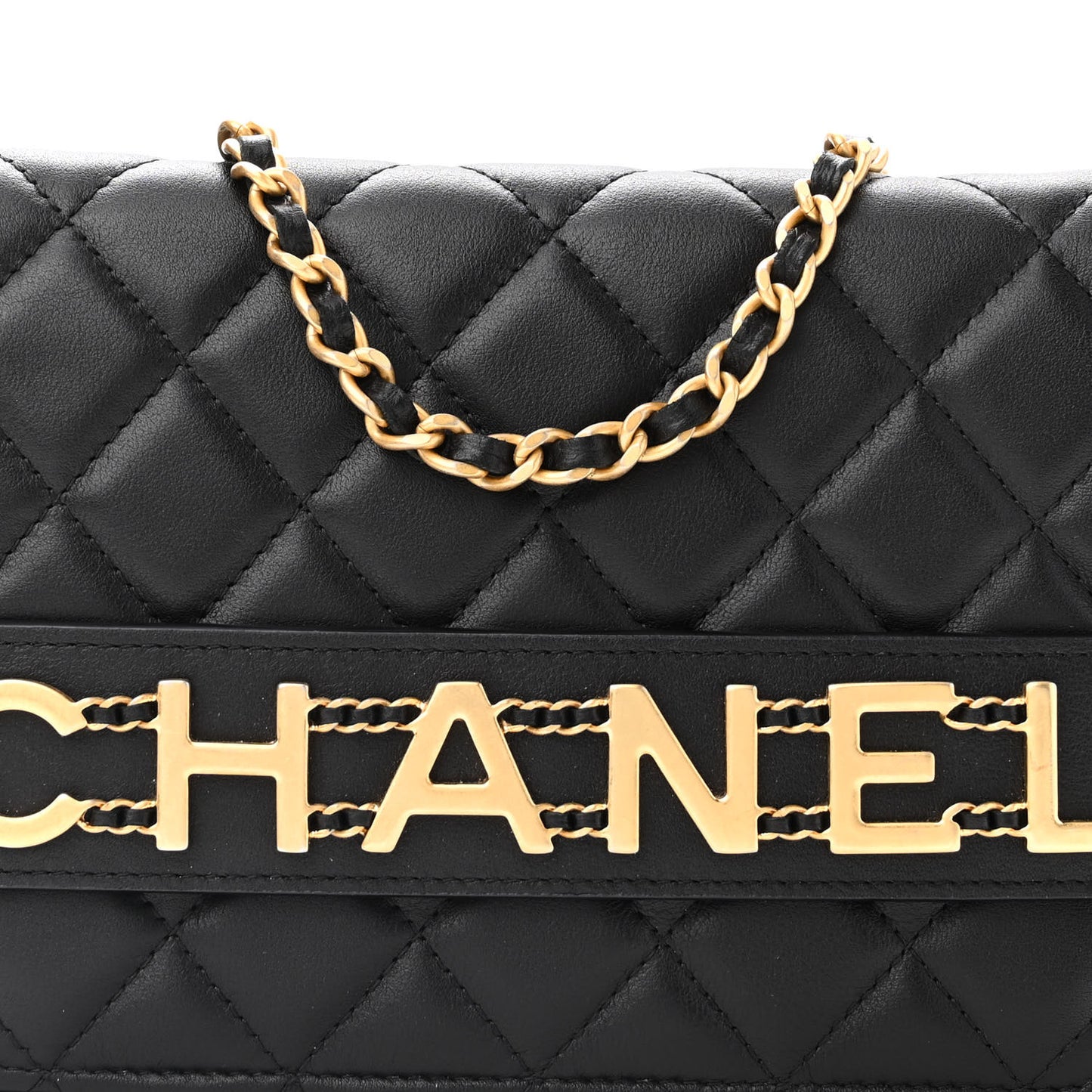 Calfskin Quilted Enchained Flap Black