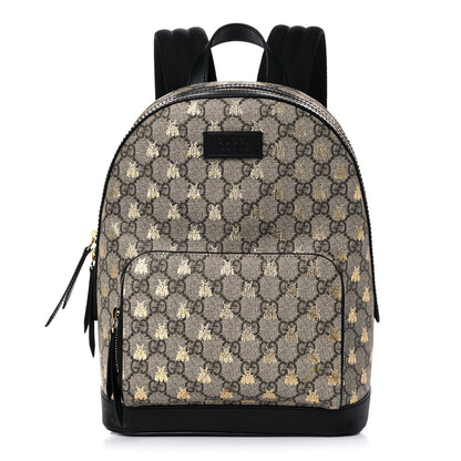 Gucci GG Supreme Monogram Bees Print Small Day Backpack Beige Oro Black 1 of 13