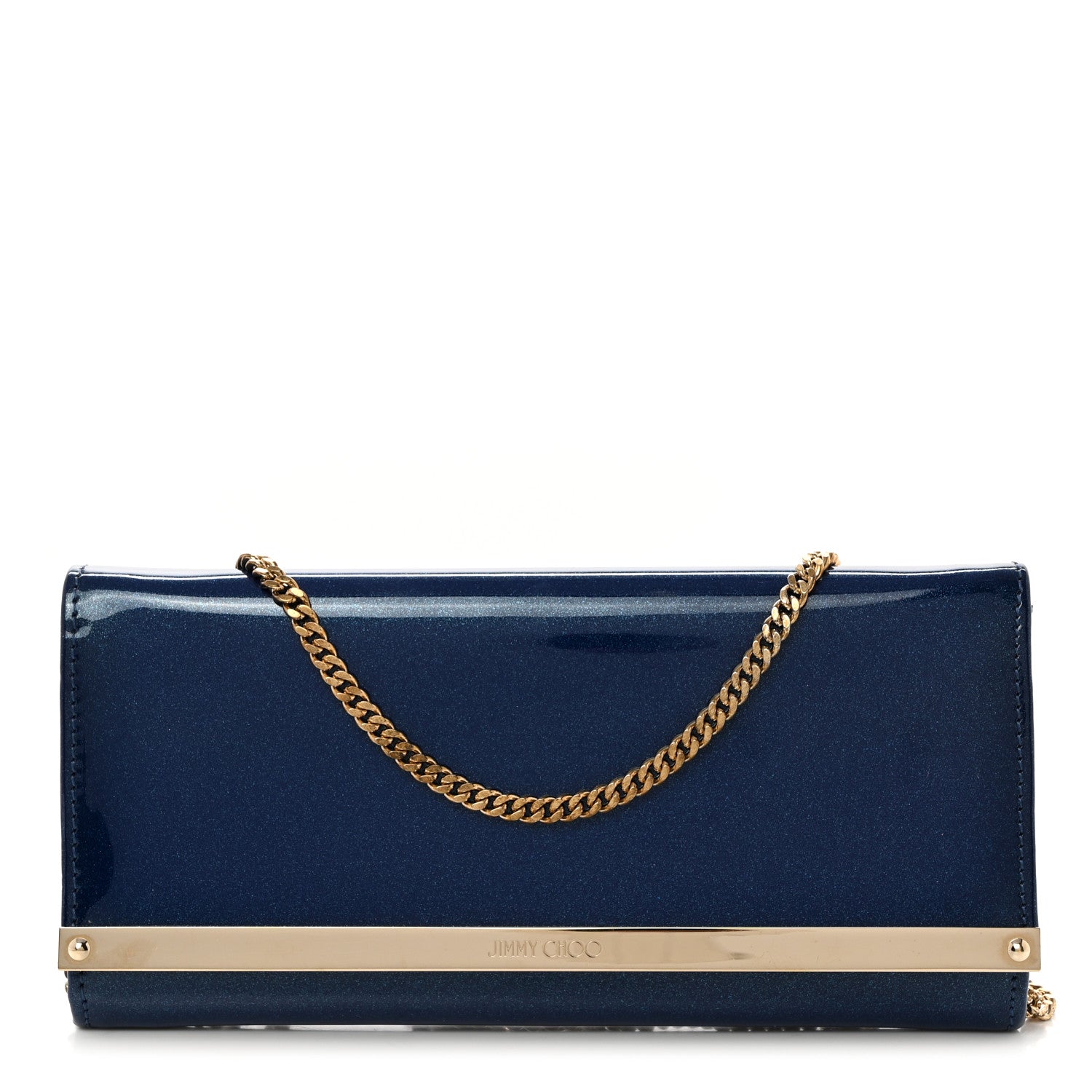 Jimmy Choo Patent Milla Wallet on Chain Navy 1 of 8