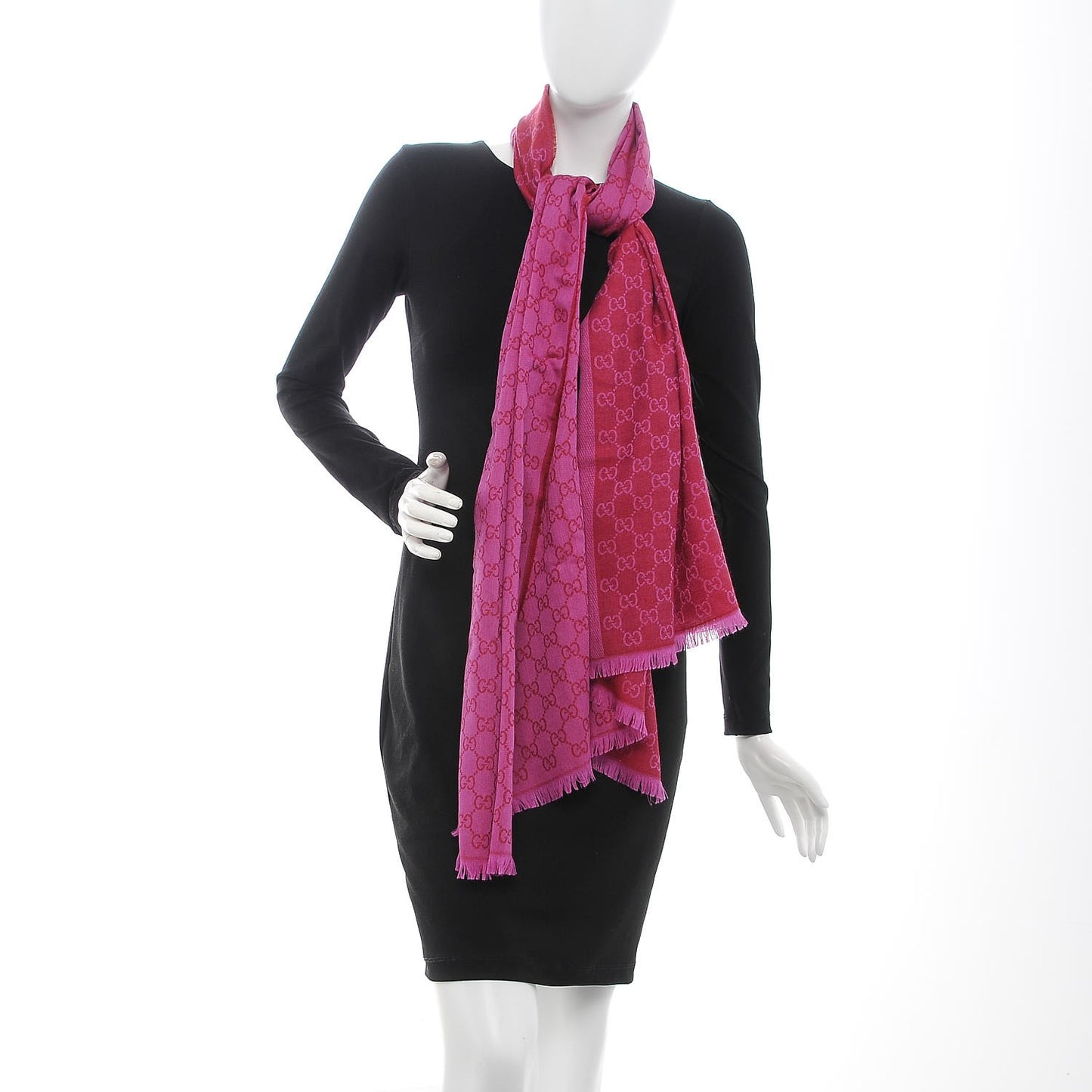 Wool Jacquard Monogram Scarf Fuchsia