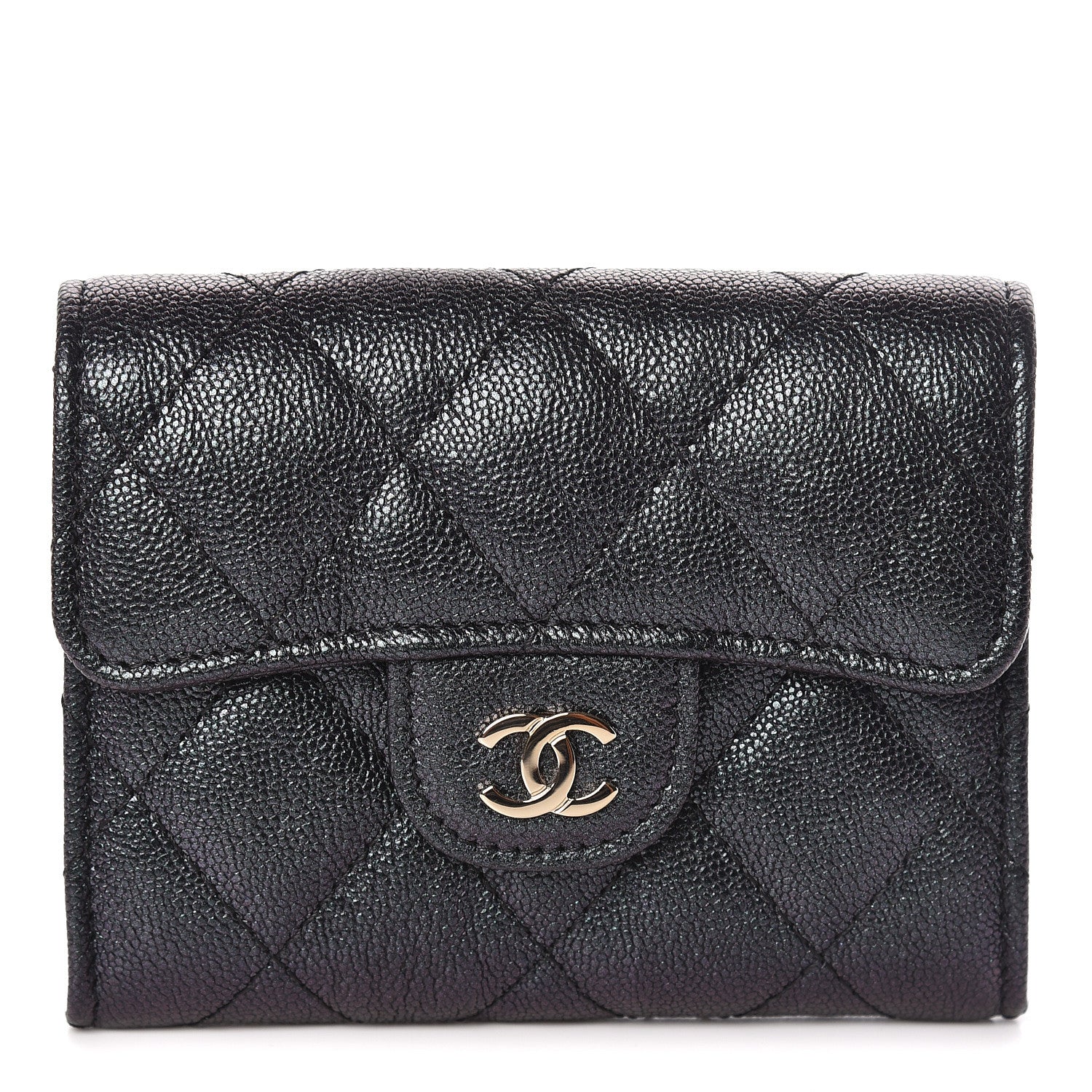 Chanel Iridescent Caviar Quilted Flap Card Holder Wallet Black 1 of 9