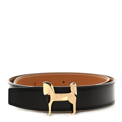 Hermes Box Togo 32mm Panache Belt 80/32 Black Gold 1 of 4