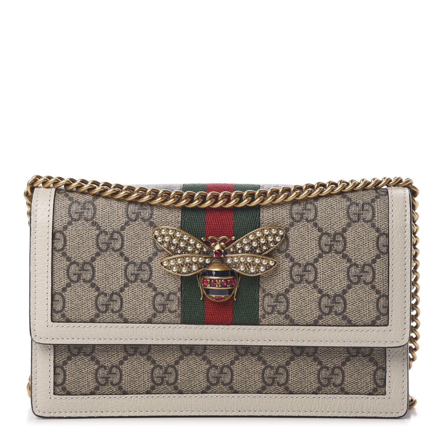 GG Supreme Monogram Web Queen Margaret Chain Wallet White