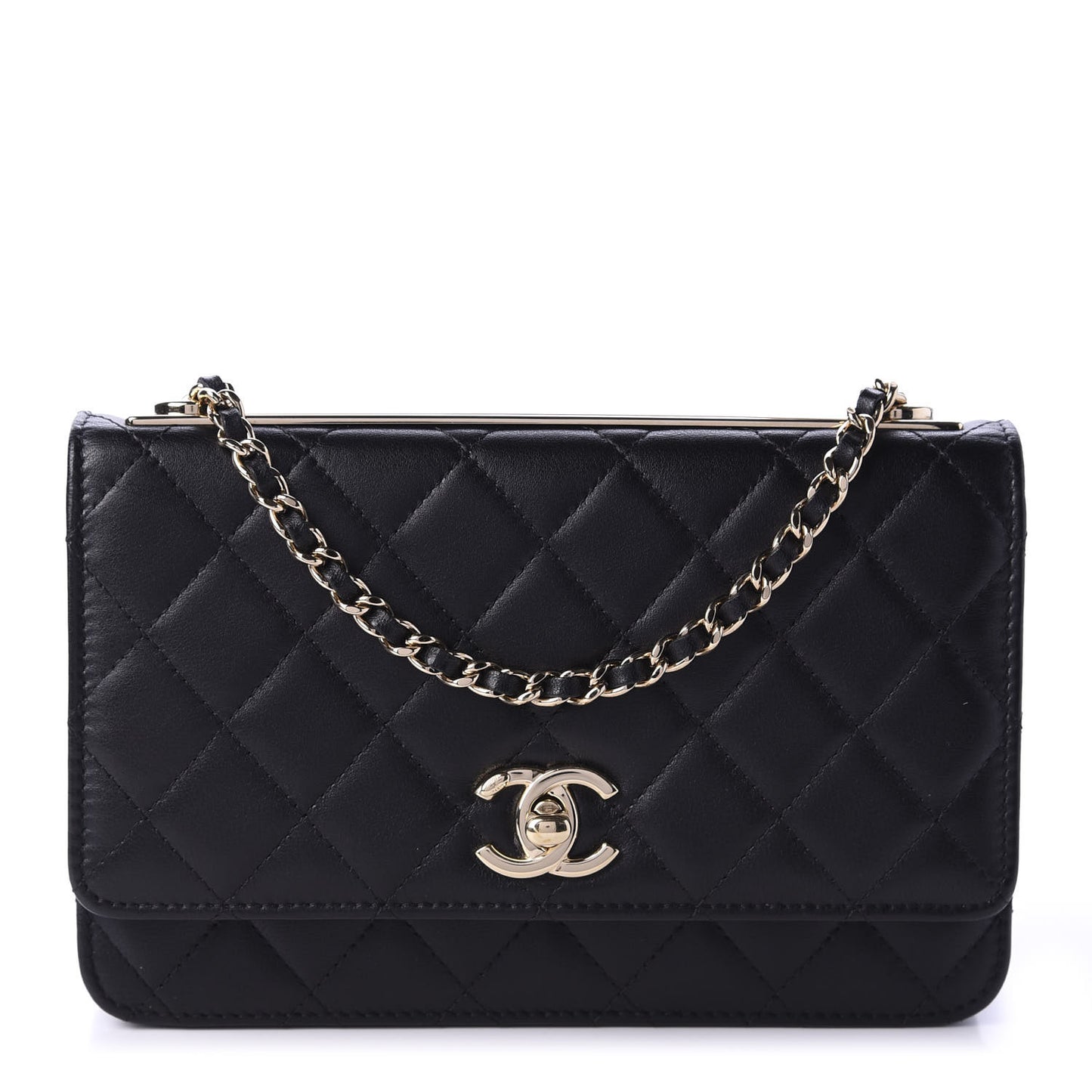 Lambskin Quilted Trendy CC Wallet On Chain WOC Black