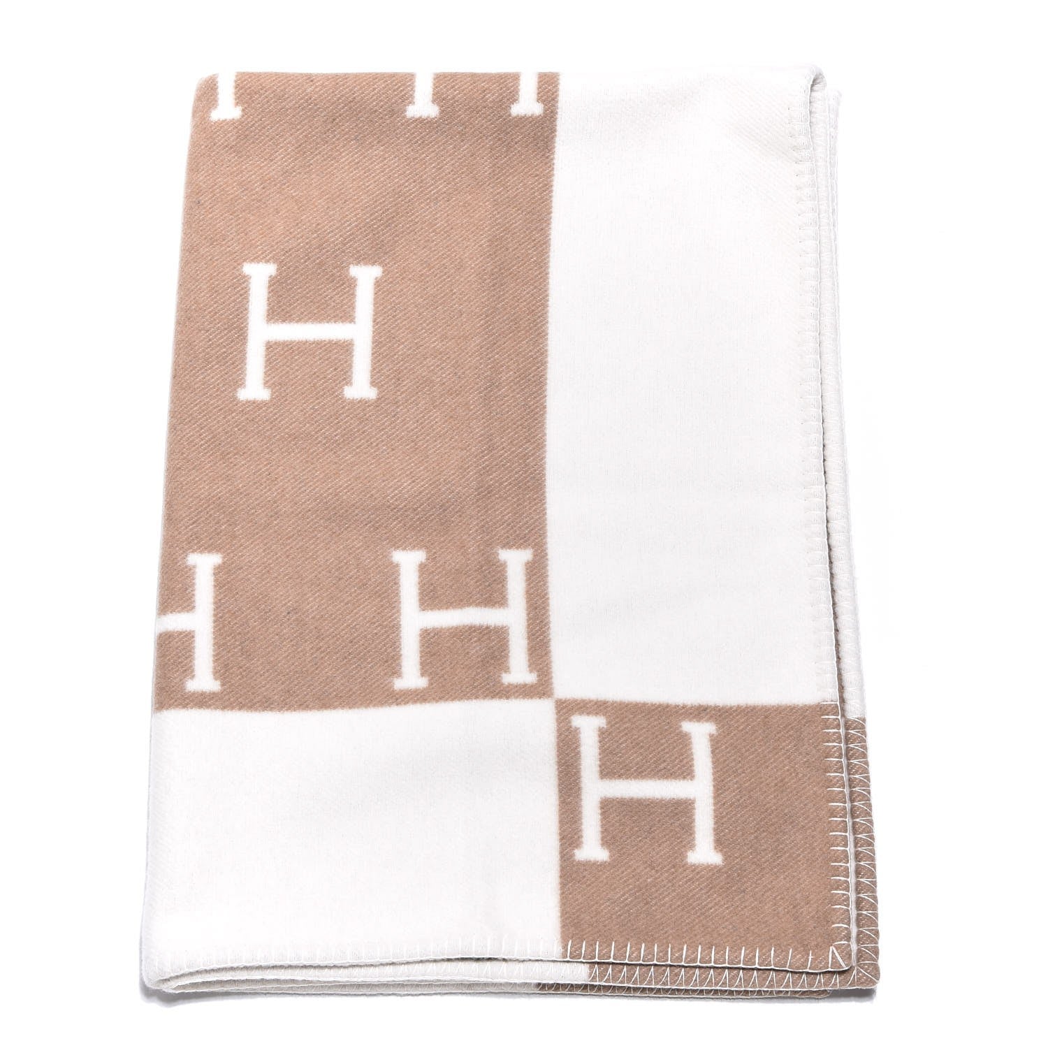 Hermes Wool Cashmere Avalon Baby Blanket Noisette Moyen White 1 of 4