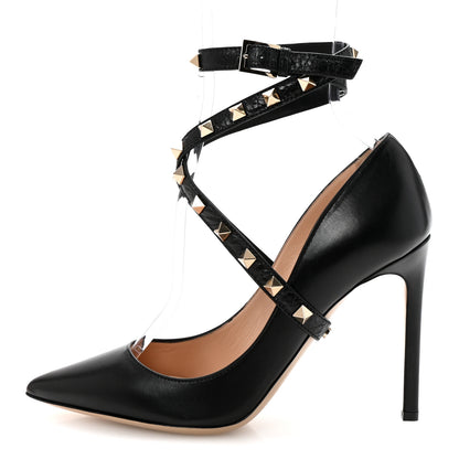 Valentino Garavani Nappa Rockstud Studwrap Strap 105mm Pumps 36.5 Black 1 of 10