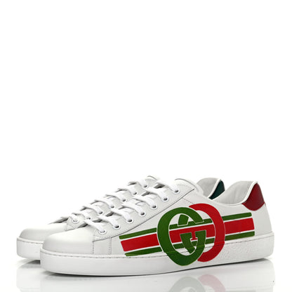 Gucci Calfskin Interlocking G Mens New Ace Sneakers 9 White Red Flame Green 3 of 8