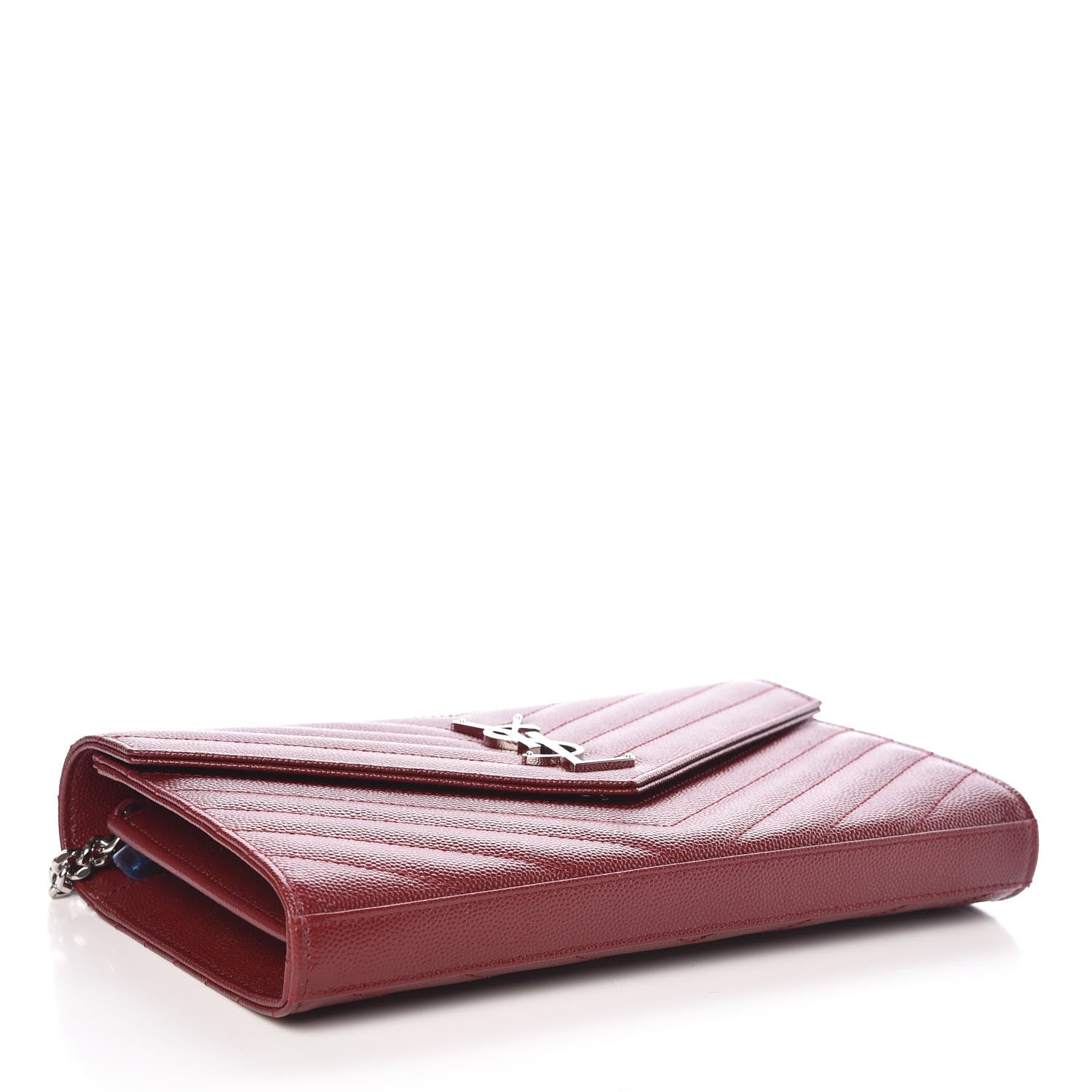 Saint Laurent Grain De Poudre Matelasse Chevron Monogram Chain Wallet Palissandre 4 of 8