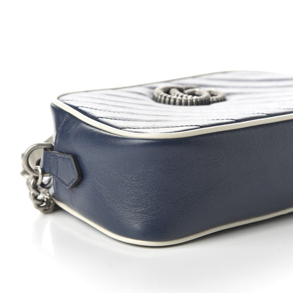 Gucci Vintage Effect Calfskin Matelasse Diagonal Small Torchon GG Marmont Chain Shoulder Bag Blue Agata Mystic White 6 of 10