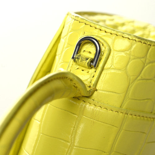Balenciaga Shiny Calfskin Crocodile Embossed Hourglass Top Handle Bag XS Light Yellow 9 of 9