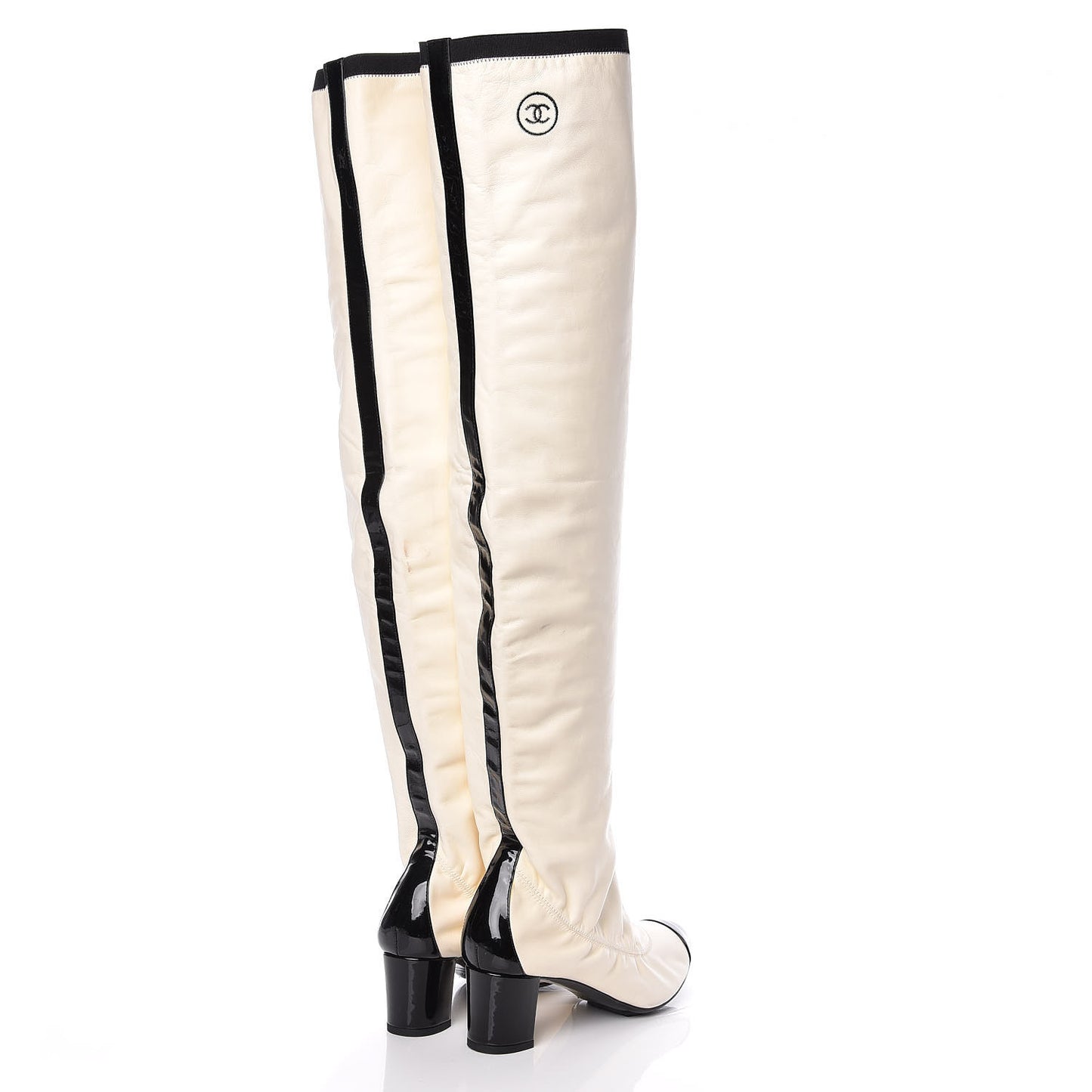 Lambskin Patent Cap Toe Over the Knee Boots 37.5 White