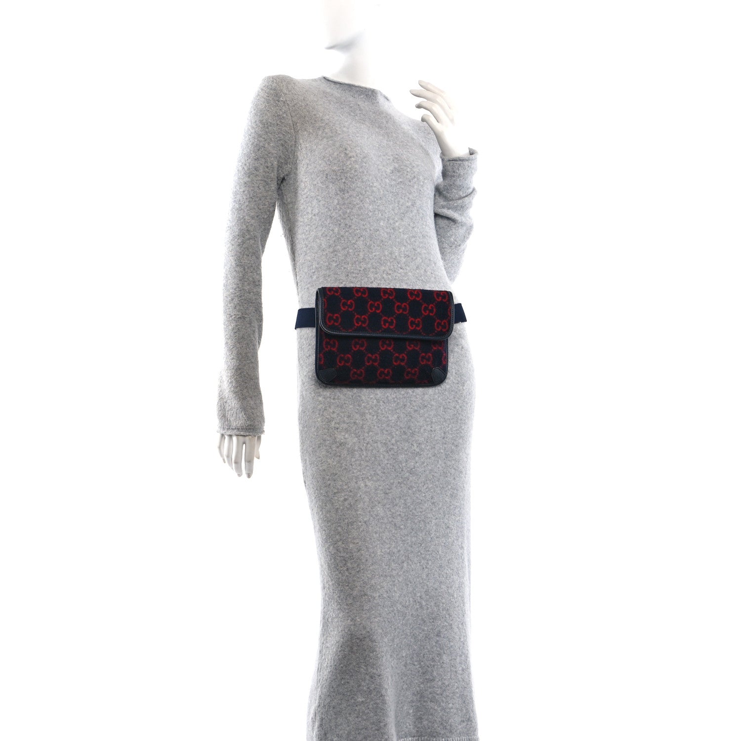 Gucci Covered Wool GG Monogram Slim Belt Bag Navy Red 2 of 10