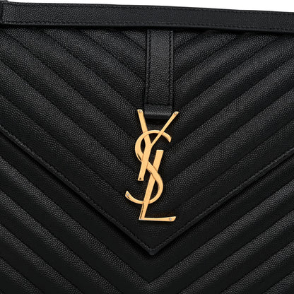 Saint Laurent Grain De Poudre Matelasse Chevron Large Monogram Satchel Black 7 of 9