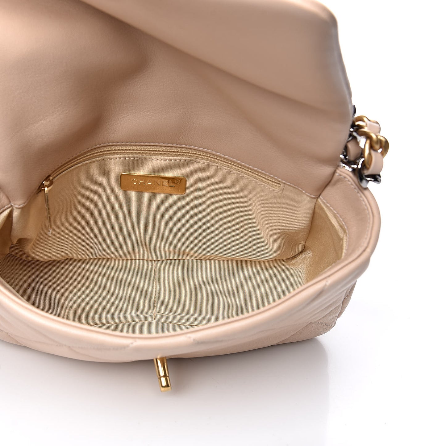 Goatskin Quilted Medium 19 Flap Beige