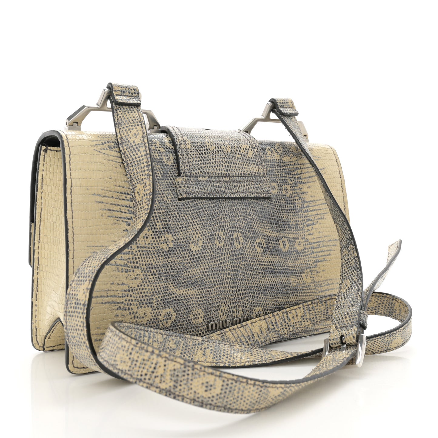 Lizard Embossed Calfskin Studded Jewel Buckle Crossbody Bag Roccia