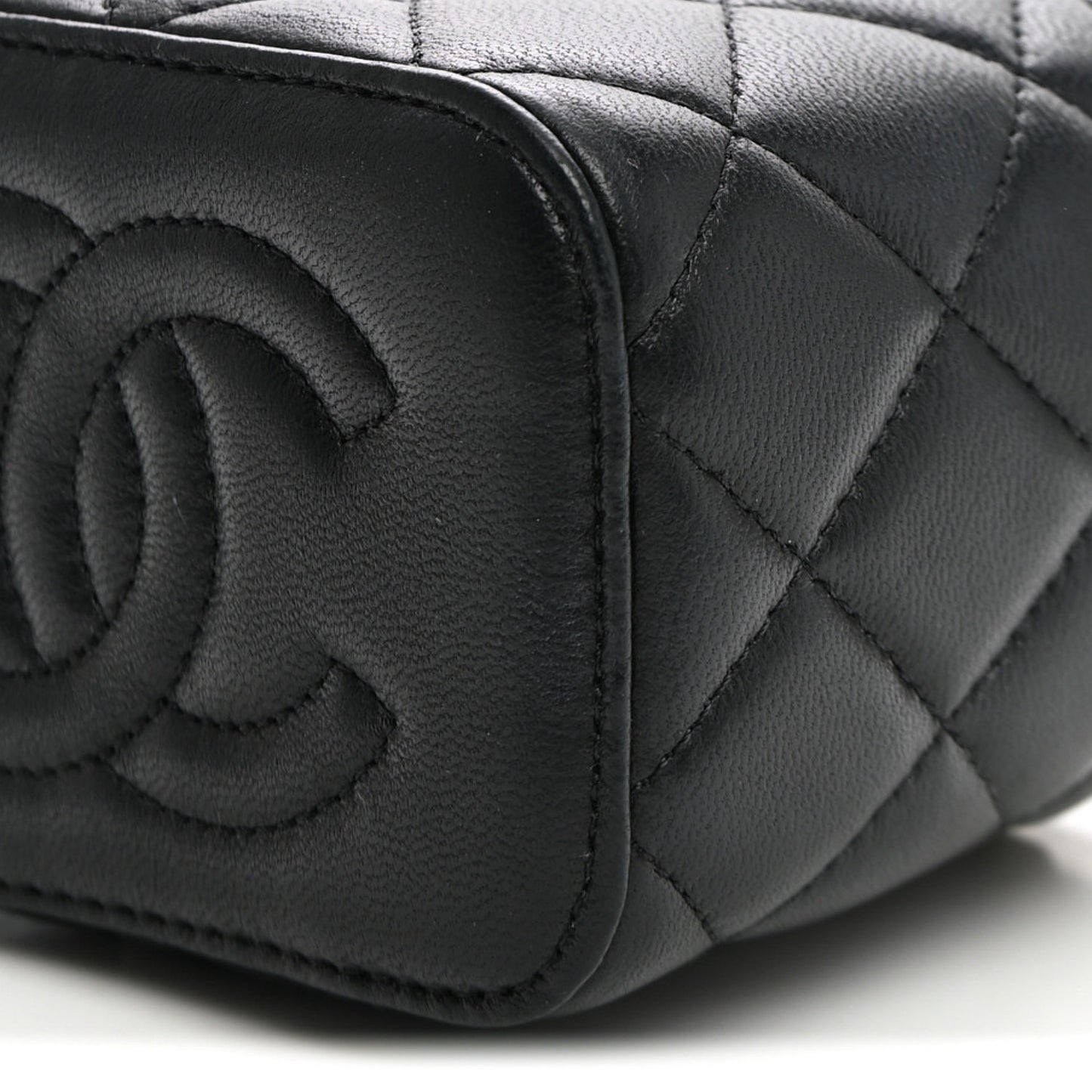 Lambskin Quilted Top Handle Mini Vanity Case With Chain Black