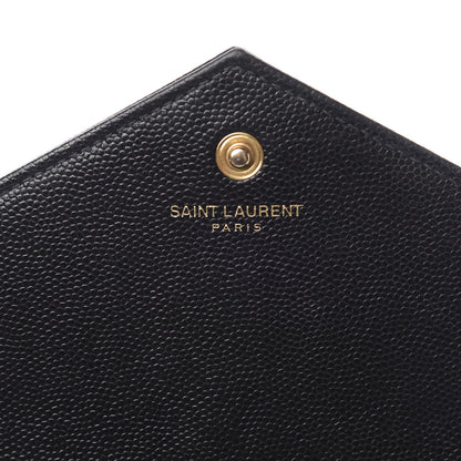 Saint Laurent Grain De Poudre Matelasse Chevron Monogram Chain Wallet Black 6 of 17
