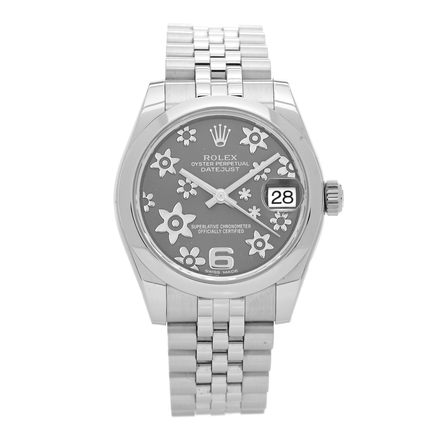 Stainless Steel 31mm Oyster Perpetual Datejust Watch Rhodium Flowers 178240