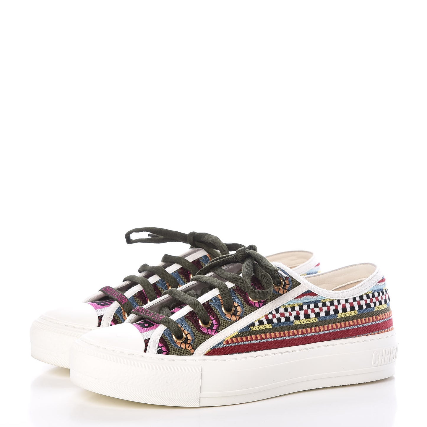 Canvas Ethnic Embroidered Womens Walk'N'Dior Low Top Sneakers 36.5 Fuchsia