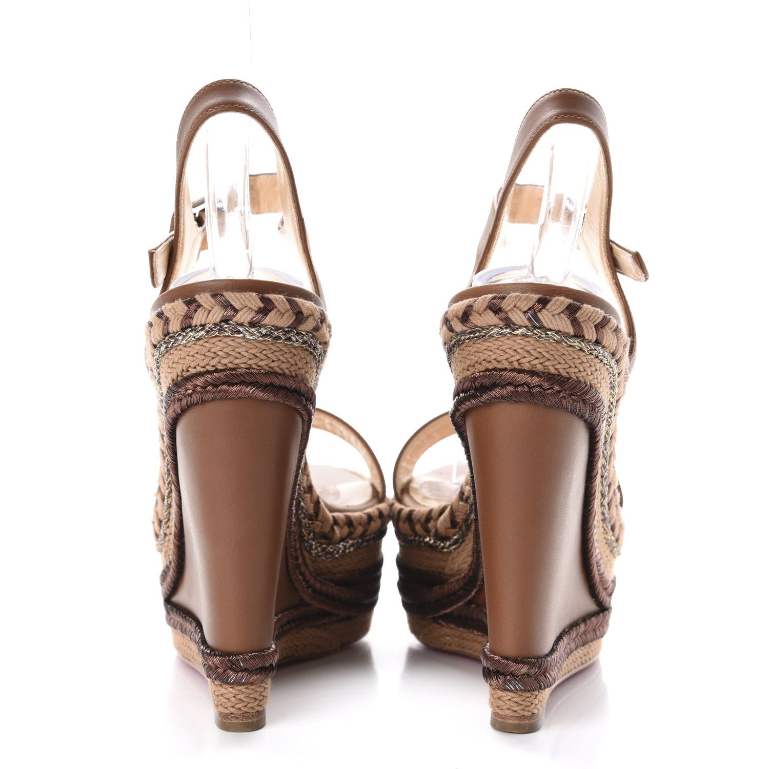 Christian Louboutin Calfskin New Duplice 120 Wedge Sandals 38 Cognac 6 of 10