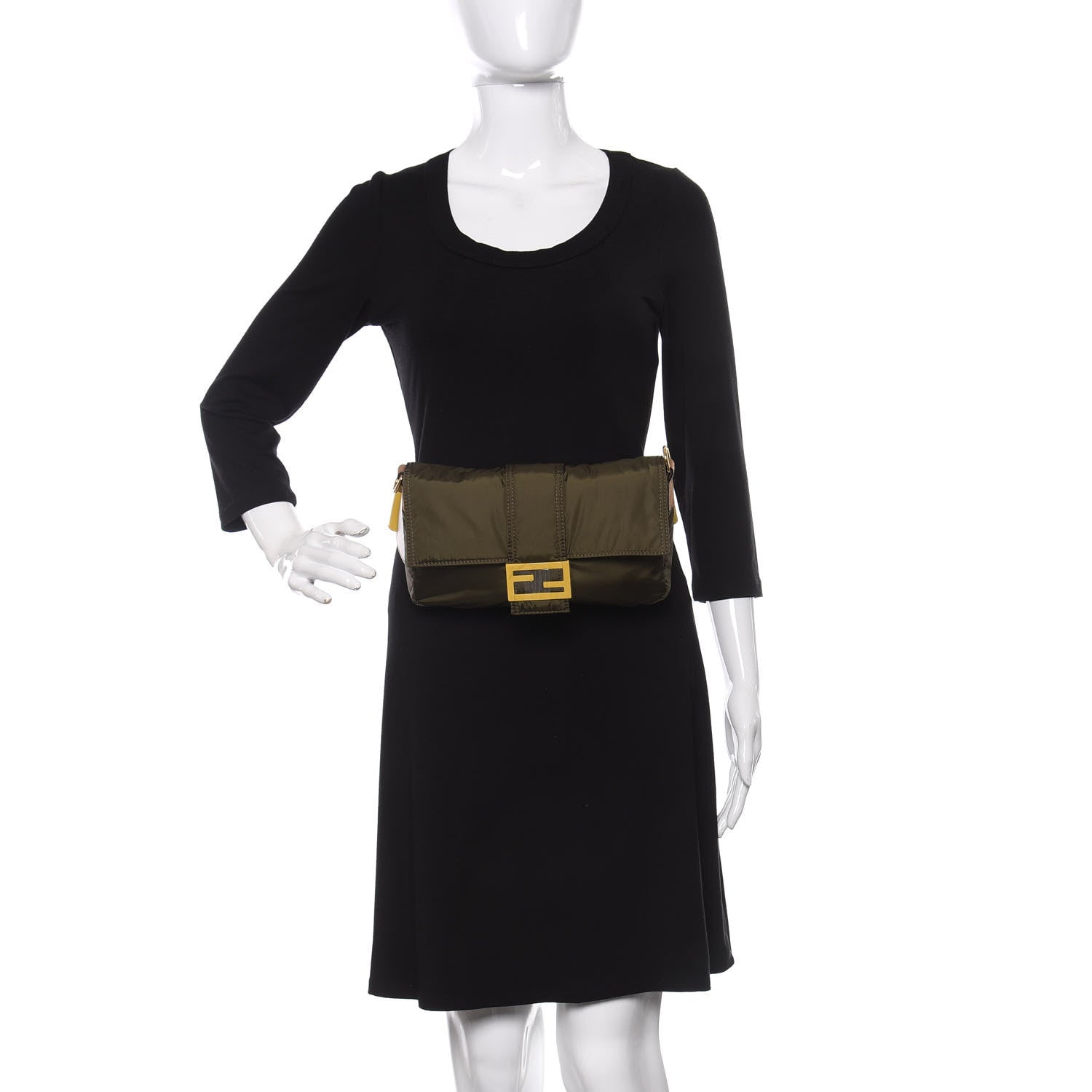 Fendi Nylon Dolmias Vitello Grace FF Puffer Belt Baguette Bag Military Brown Tortora 3 of 10