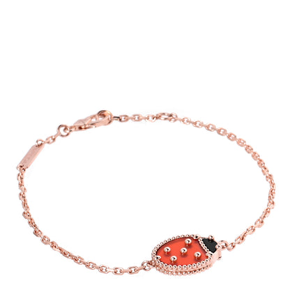 Van Cleef & Arpels 18K Rose Gold Carnelian Onyx Lucky Spring Closed Wing Ladybug Bracelet 1 of 7