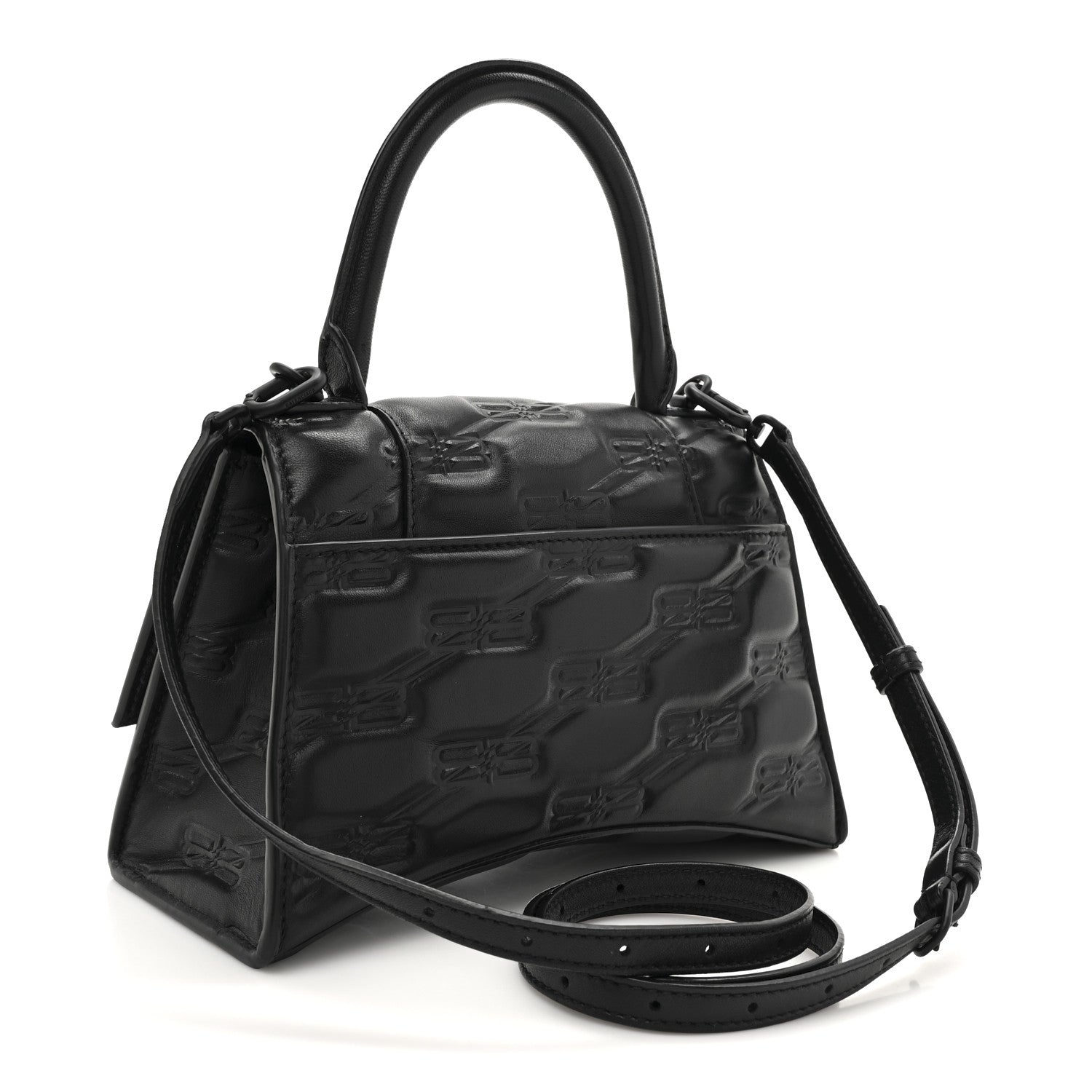 Balenciaga Nappa BB Monogram Embossed Small Hourglass Top Handle Bag Black 3 of 12