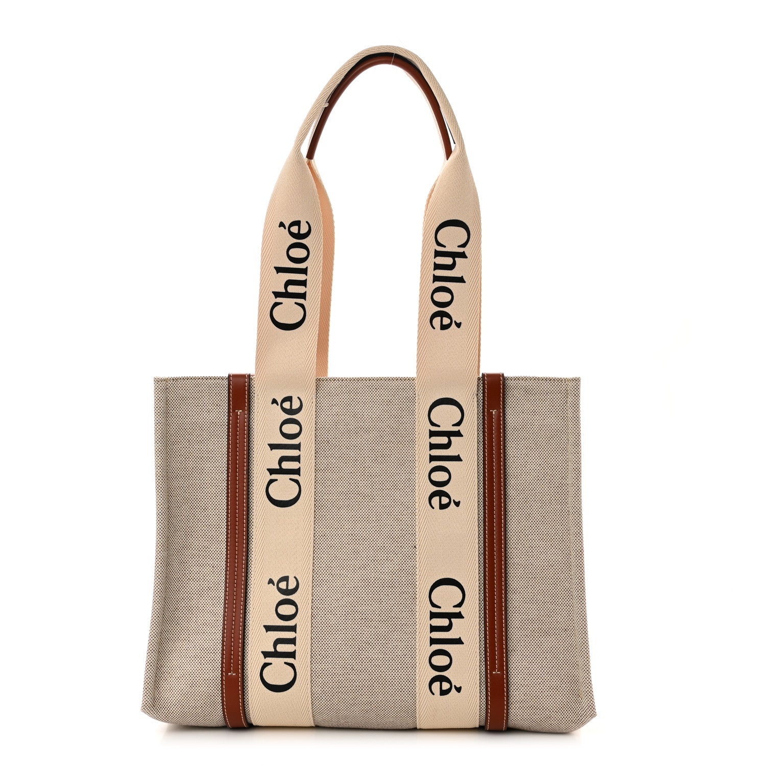 Chloe Cotton Calfskin Medium Woody Ribbon Tote White Brown 1 of 11