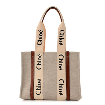Chloe Cotton Calfskin Medium Woody Ribbon Tote White Brown 1 of 11