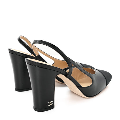 Chanel Lambskin Grosgrain Cap Toe CC Slingback Pumps 39 Black 5 of 10