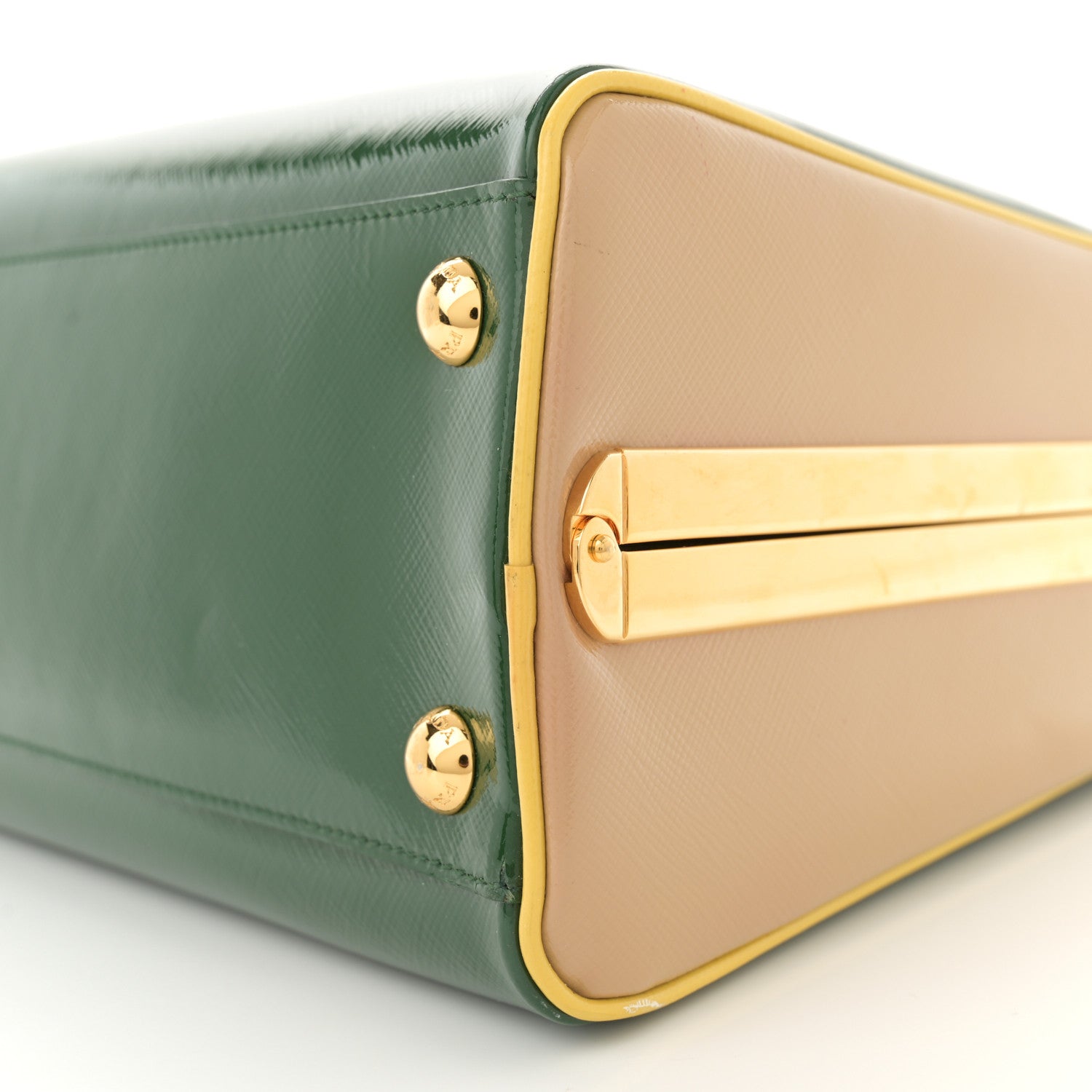 Prada Saffiano Vernice Pyramid Bag Larice Sabbia 10 of 14