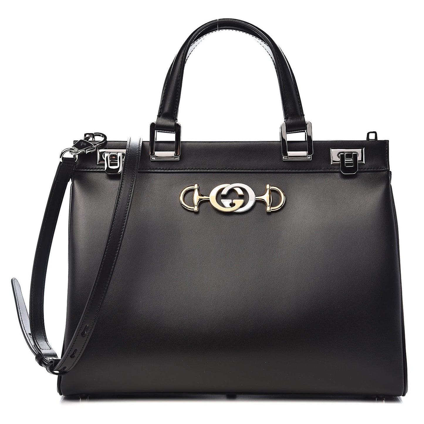 Smooth Calfskin Medium Zumi Top Handle Bag Black