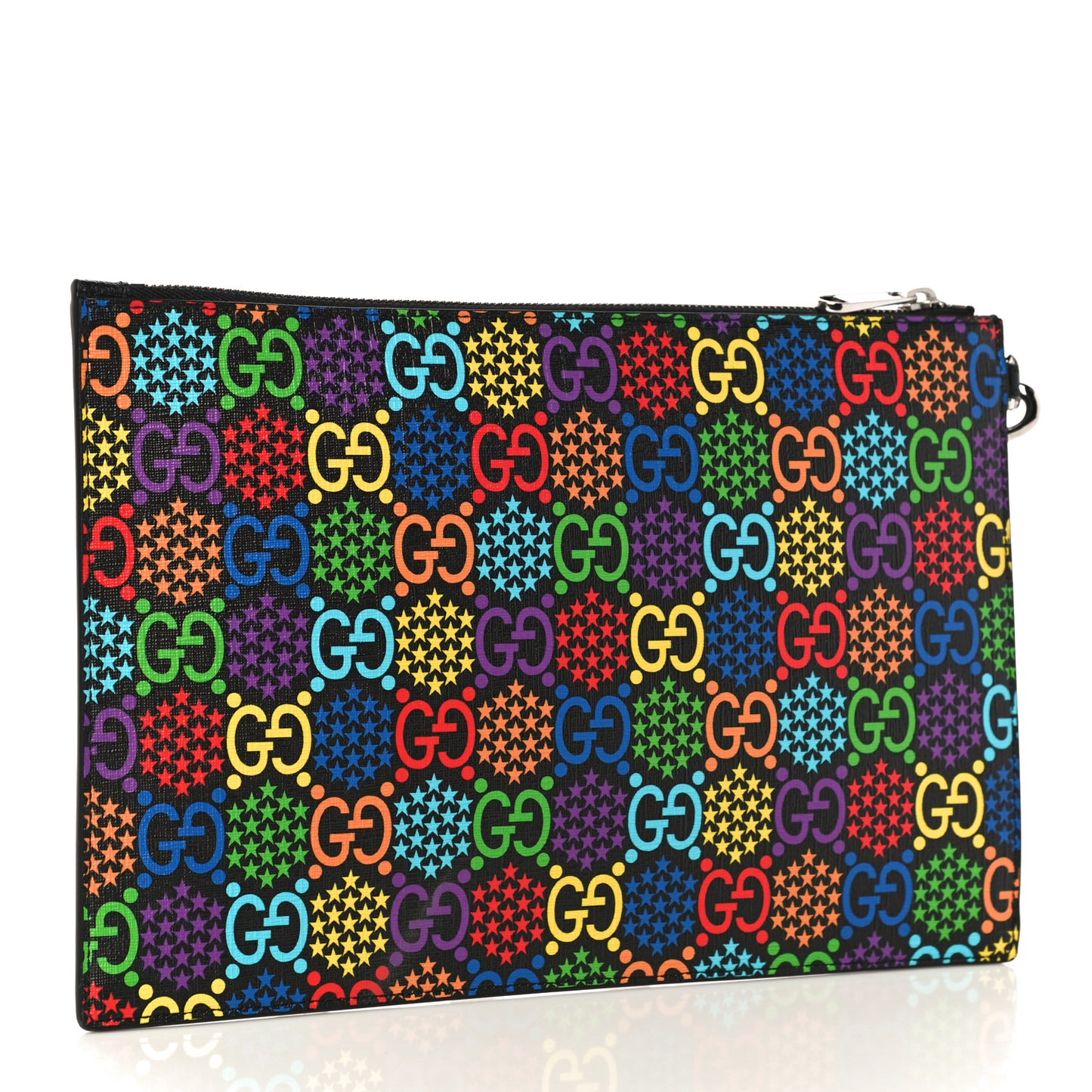 GG Supreme Monogram Psychedelic Zip Wristlet Pouch Black Multicolor