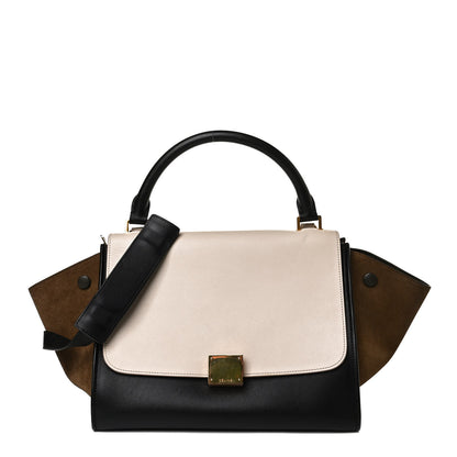 Celine Smooth Calfskin Suede Medium Tri-Color Trapeze Cream Black Brown 1 of 20