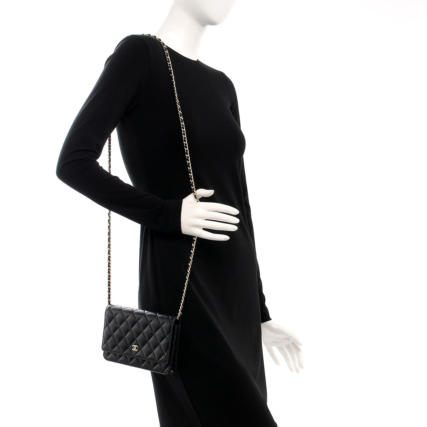 Lambskin Quilted Wallet On Chain WOC Black