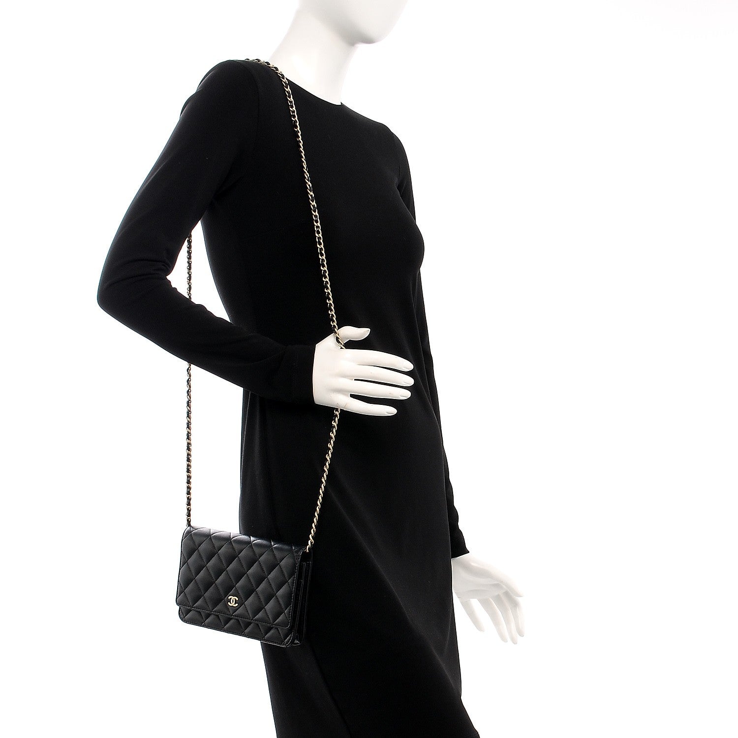 Chanel Lambskin Quilted Wallet On Chain WOC Black 2 of 15