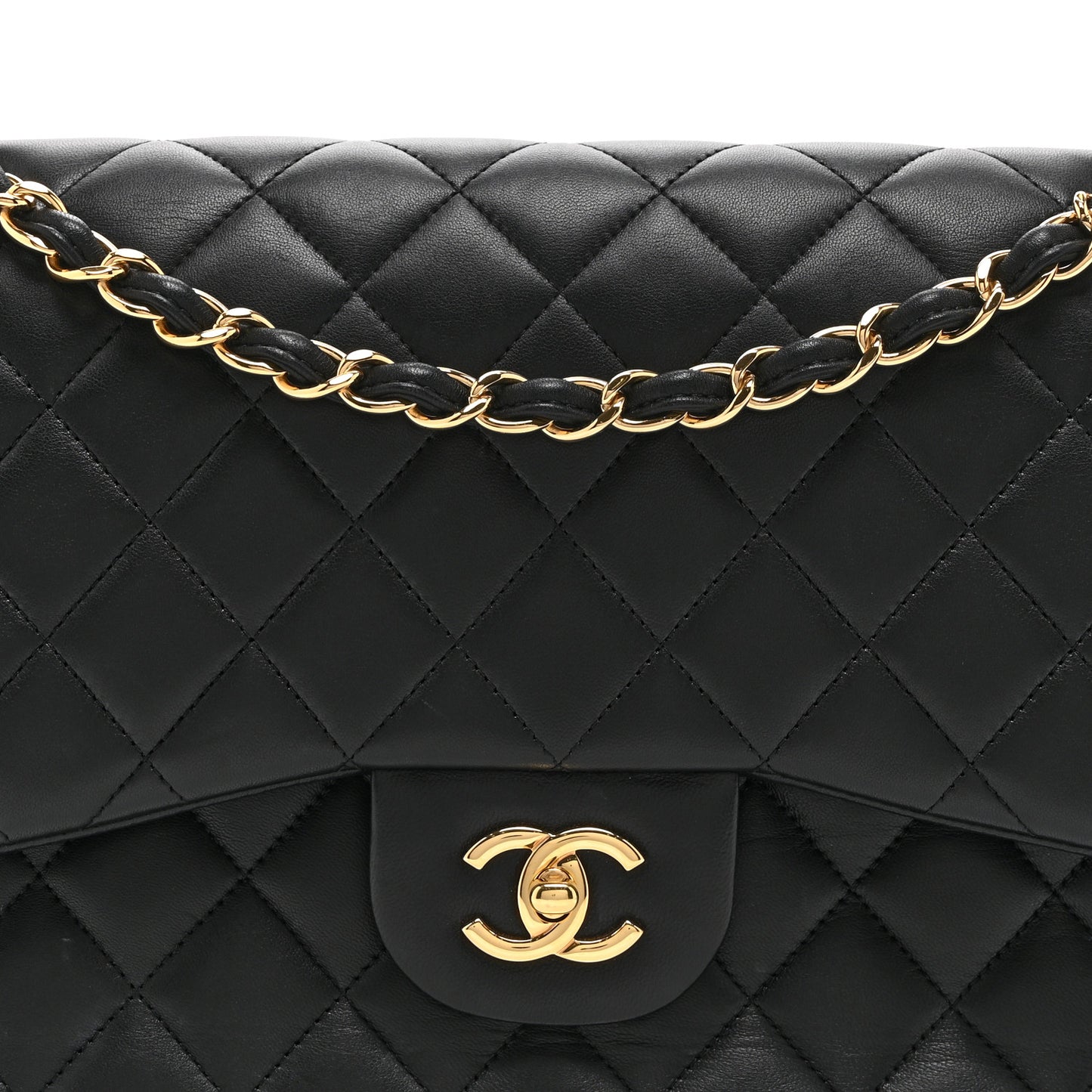 Lambskin Quilted Jumbo Double Flap Black