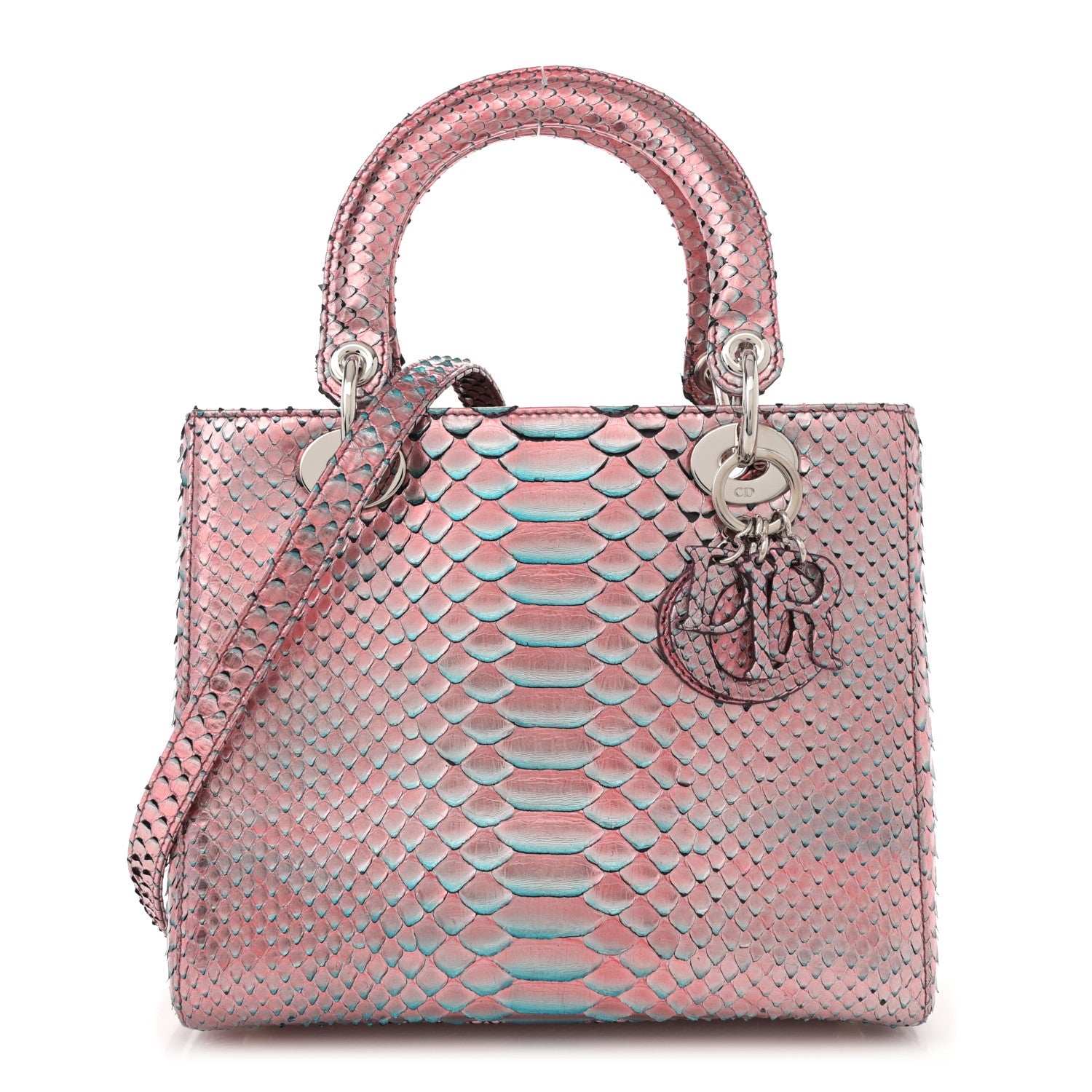 Christian Dior Metallic Snakeskin Medium Lady Dior Pink Blue 1 of 12