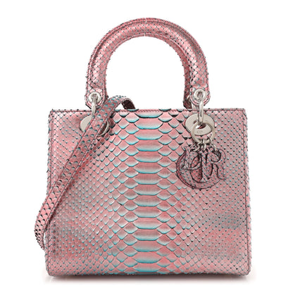 Christian Dior Metallic Snakeskin Medium Lady Dior Pink Blue 1 of 12