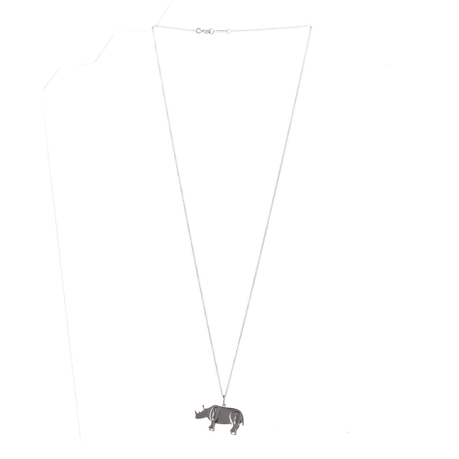 Tiffany Sterling Silver 18K Rose Gold Save the Wild Rhino Pendant Necklace 3 of 9