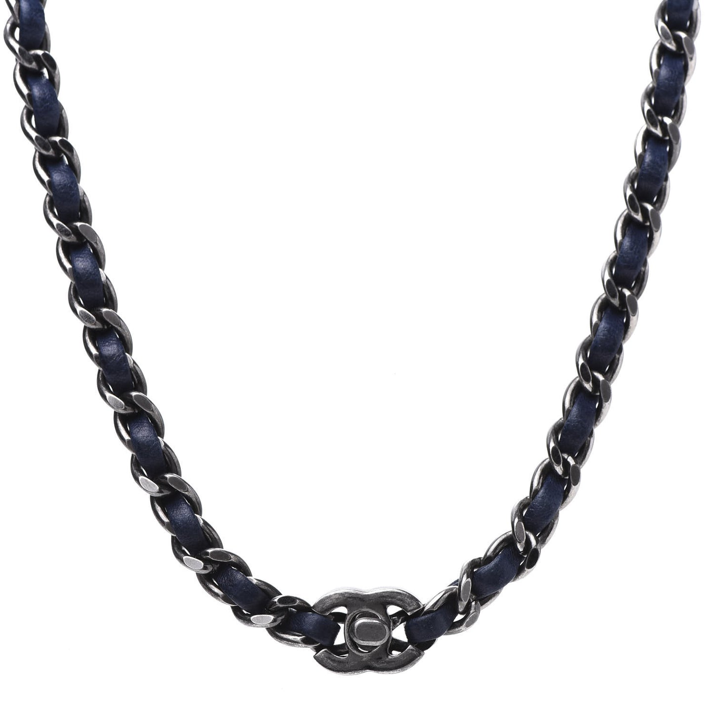 Lambskin CC Turnlock Choker Necklace Navy Blue