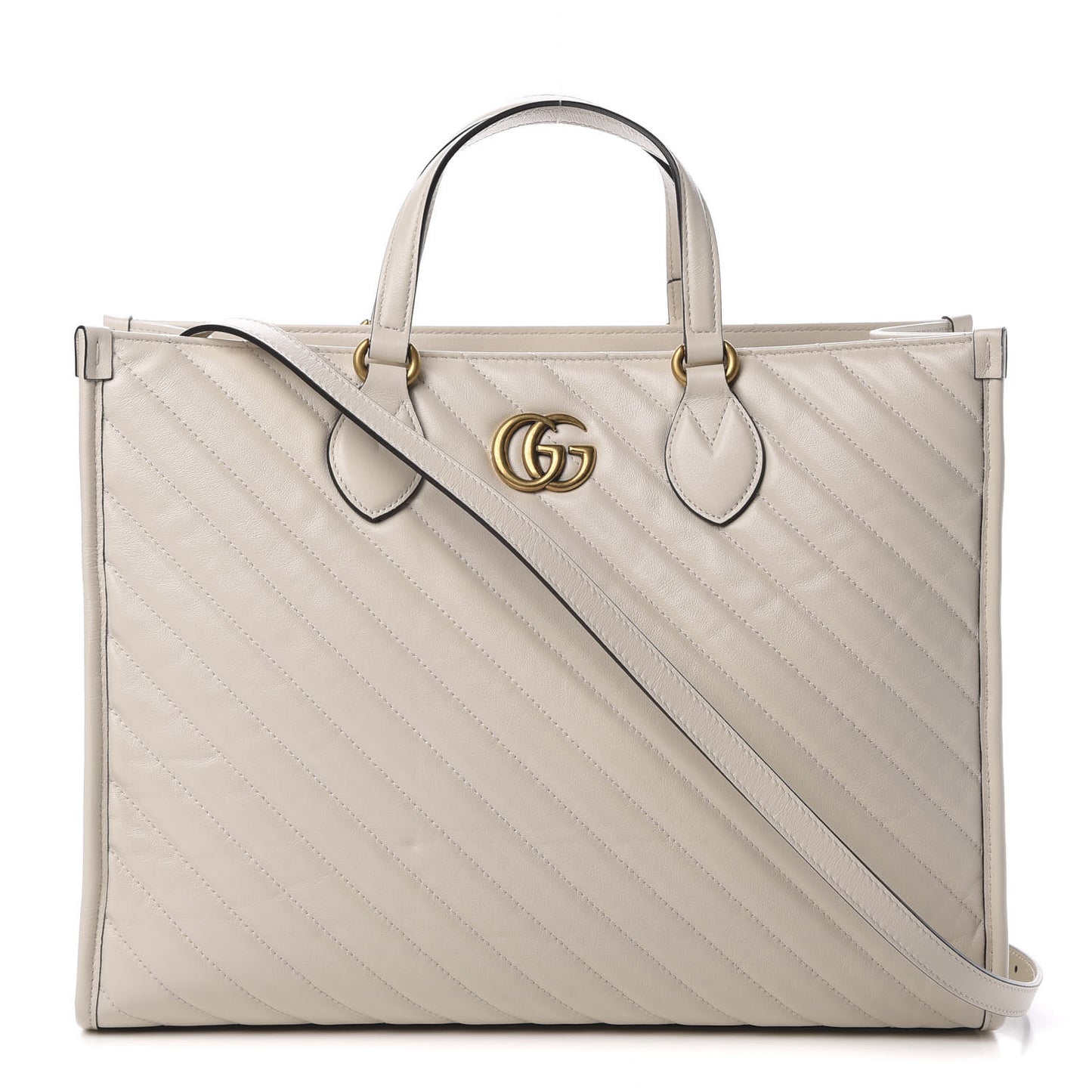 Azalea Calfskin Matelasse Diagonal GG Marmont Tote Bag Mystic White