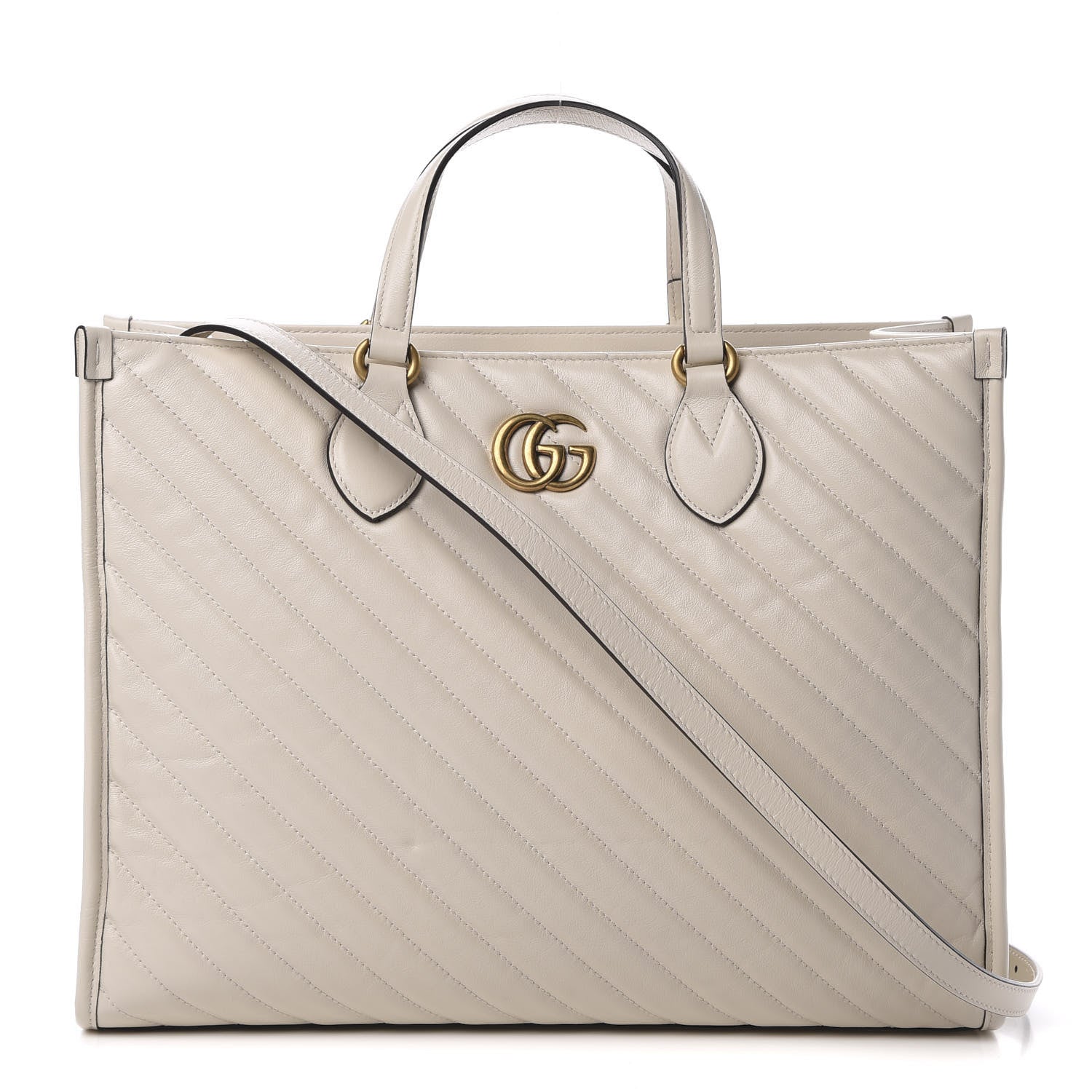 Gucci Azalea Calfskin Matelasse Diagonal GG Marmont Tote Bag Mystic White 1 of 12