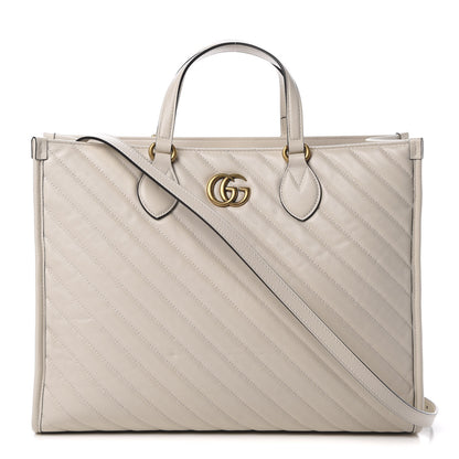 Gucci Azalea Calfskin Matelasse Diagonal GG Marmont Tote Bag Mystic White 1 of 12